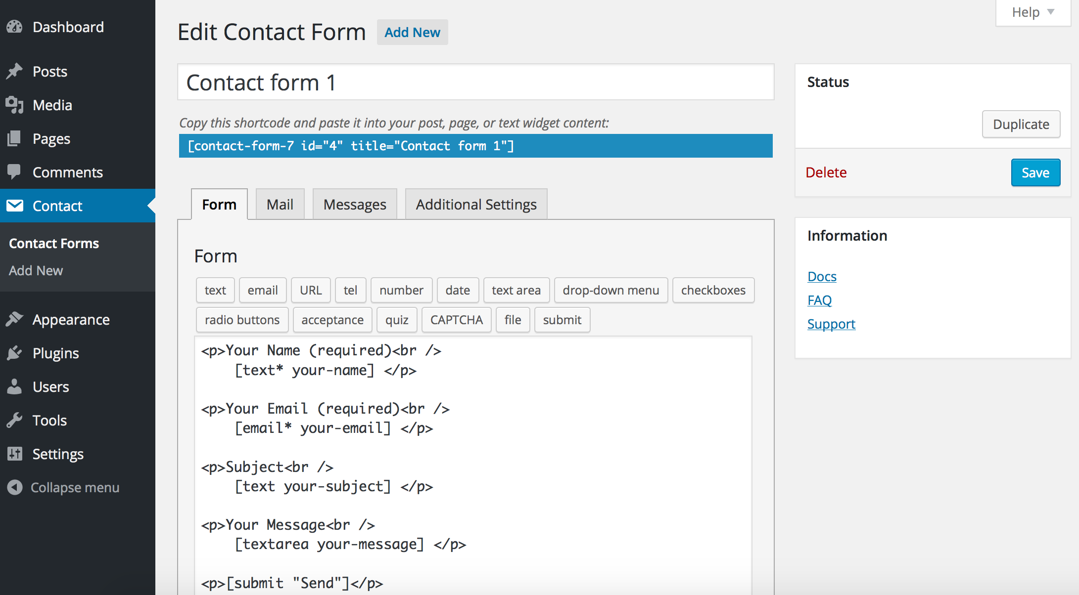 edit contact form